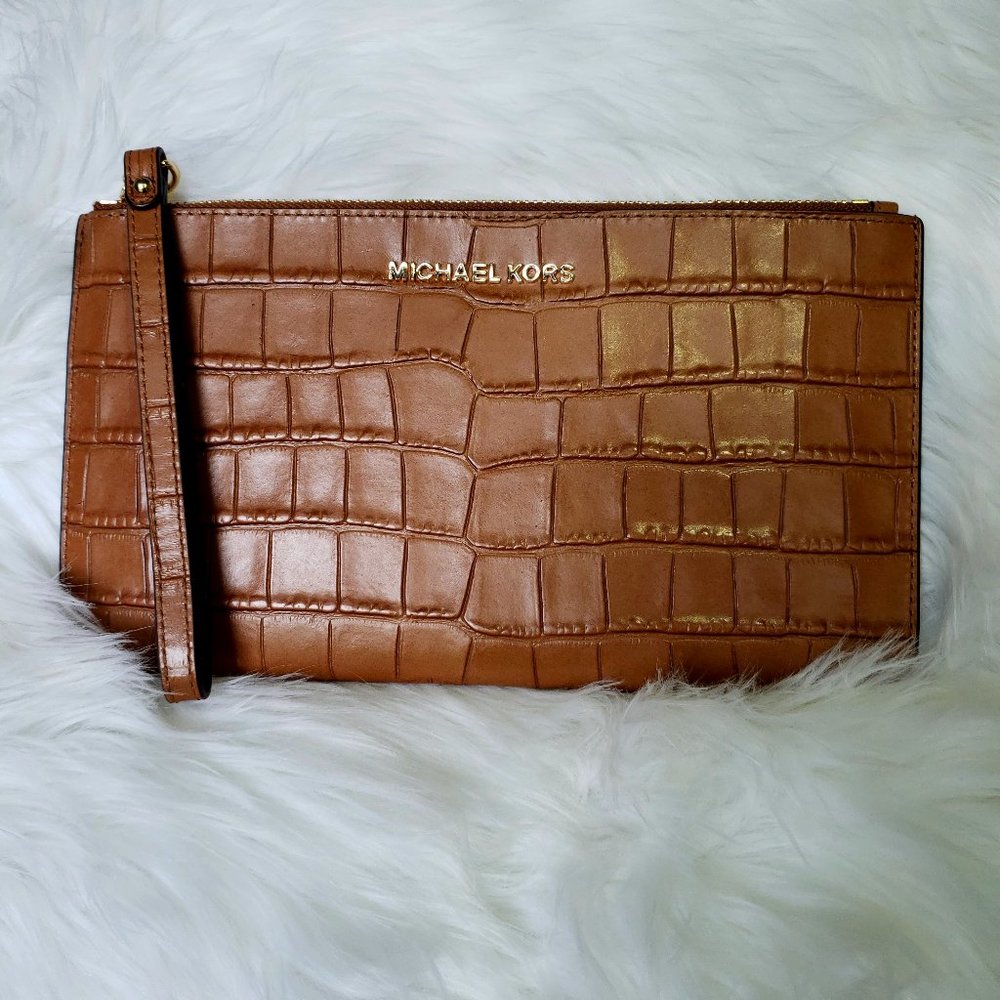 Textured Leather Michael Kors Luggage Colored Wristlet